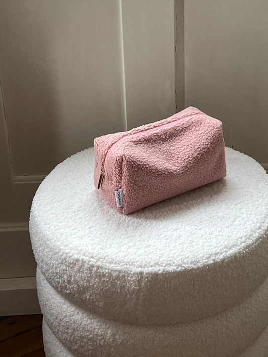 teddy fur cosmetic bag coralie